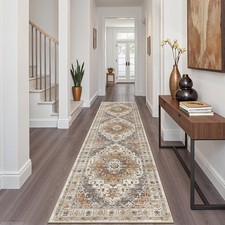 2x8 FT Washable Runner Rug Non Slip Low Pile Vintage Hallway Kitchen Carpet