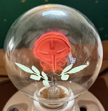 Vintage Neon Electric Light Bulb Only Red Orange Rose Green Leaves ala Aerolux