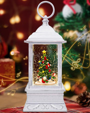Christmas Tree Snow Globe Light up Lantern with 8 Songs, 10.8" White Rotating El