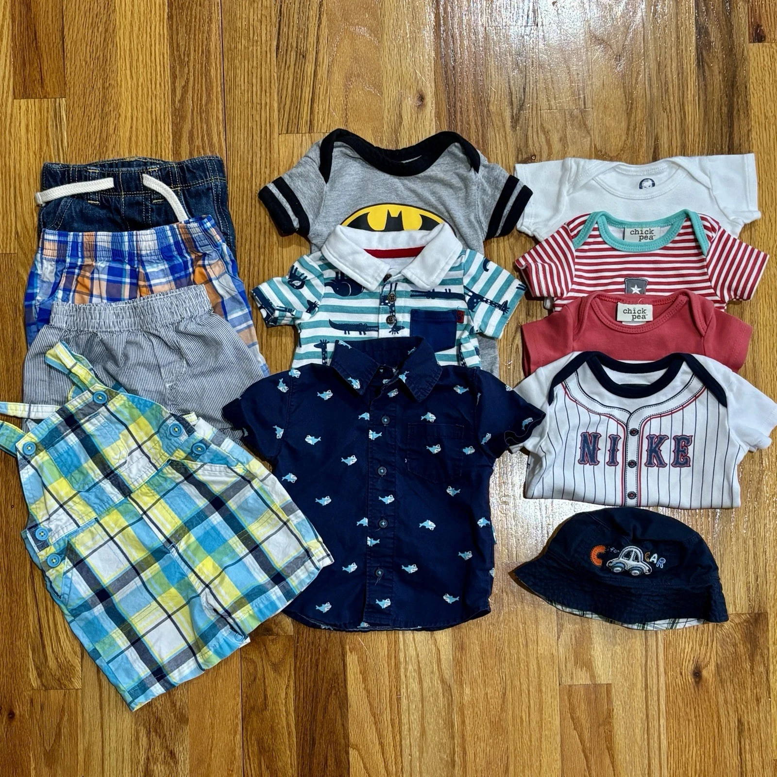 (12 Piece Lot) Baby Boys Clothing Lot Size 0-3 Months Hat Shirts Shorts Rompers
