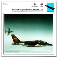 Dassault -Breguet / Dornier Alpha Jet Aircraft Info / Fact Sheet Card (6in x 6)