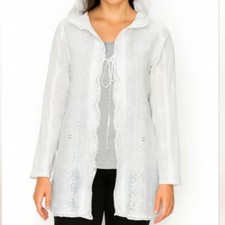 Johnny Was White Lace Eyelet Hooded Cardigan M Romantic Boho Luxe