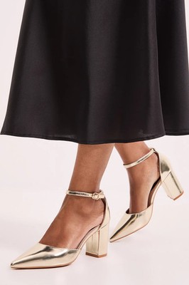 Dorothy Perkins Damen-Pumps Absatz goldfarben hoher Blockabsatz spitz zulaufend elegante Schuhe