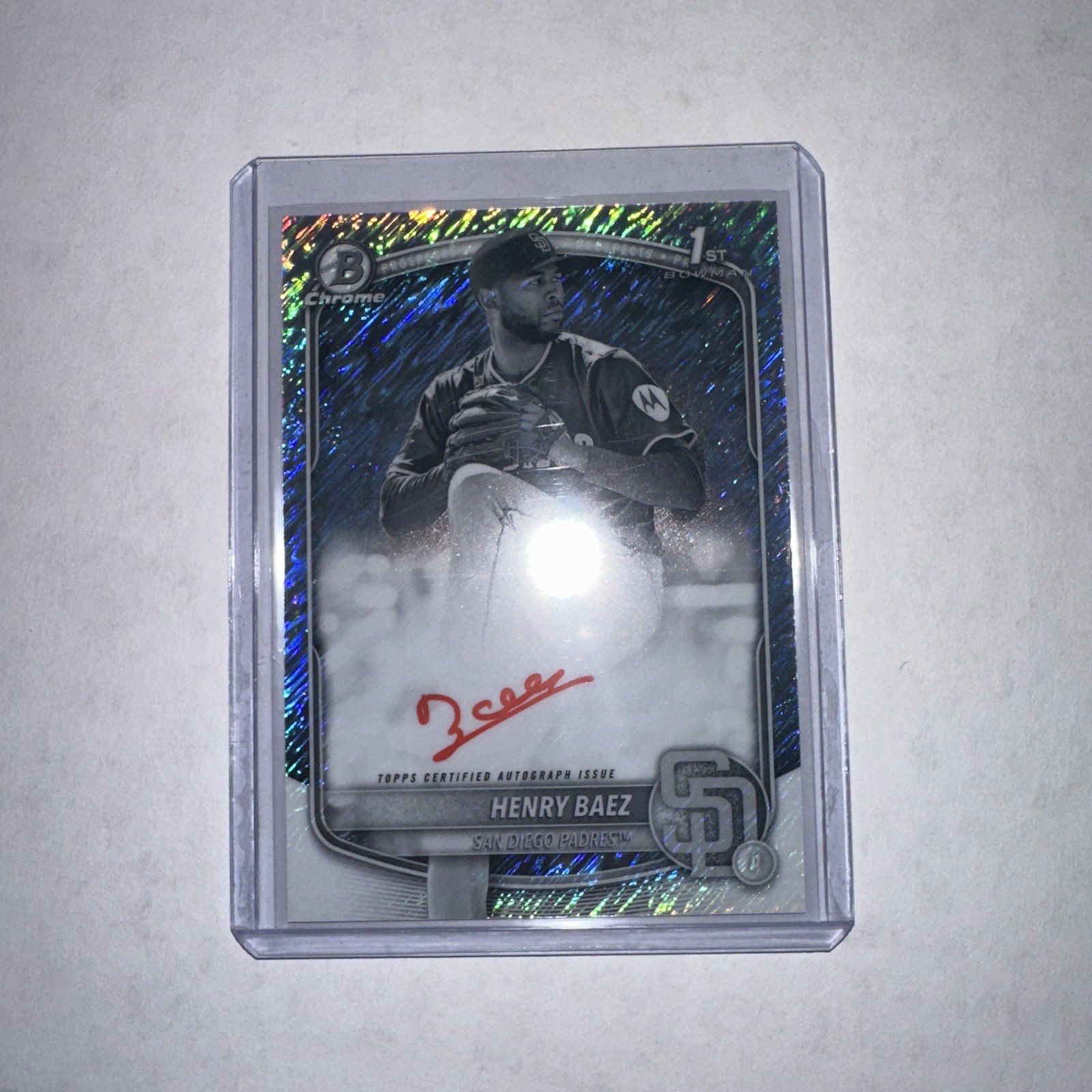 2025 Bowman Chrome Black & White Shimmer Red Ink Auto SSP - Henry Baez  1st