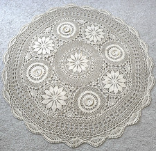 Vintage 34" Round Beige Crocheted Table Cover Doily Grannycore Cottage Core