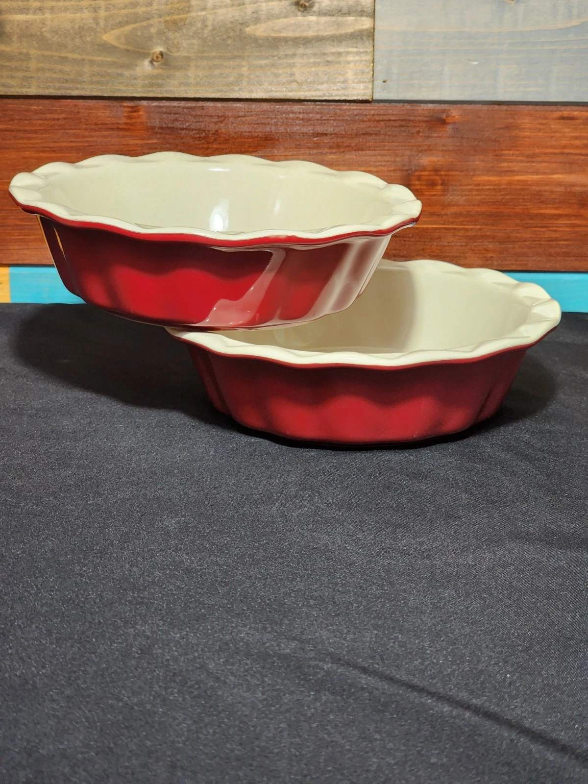 (2) Good Cook Red Ceramic Pie Plate/ Dish Scalloped Edge 5.5 Inch Oven Safe