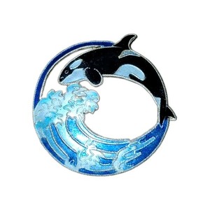 Sterling Cloisonne Killer Whale With Hokusai Wave Pendant Lovely Handmade Piece!