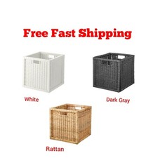 Hand-Woven Rattan Storage Basket for Shelving Unit Wicker Hamper Box 3 Colours