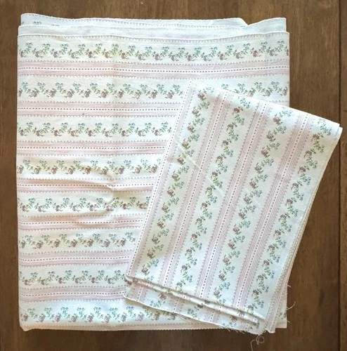 Vintage Pink Floral Stripe Cotton Ticking Fabric 2 Pc Lot 29” Wide 4 Yds - product listing photo