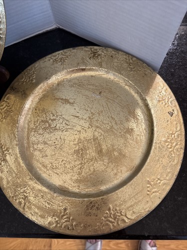 6 Vintage Heavy Metal Brass Gold-Tone Round Shape 12.5” Charger Plates - Picture 2 of 12