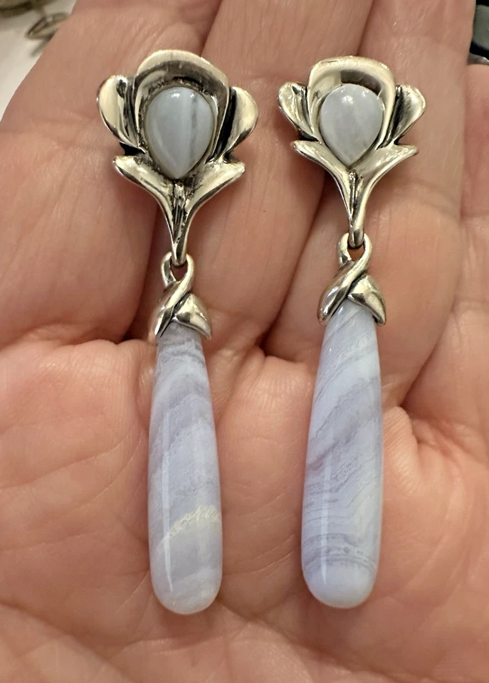 Pendientes colgantes Carolyn Pollack Relios de plata de ley de encaje azul ágata Foto 2 de 4