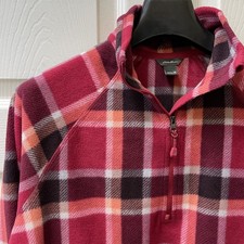 Eddie Bauer Women's Medium Fleece Pullover Berry Plaid 1/4 Zip Long Sleeve