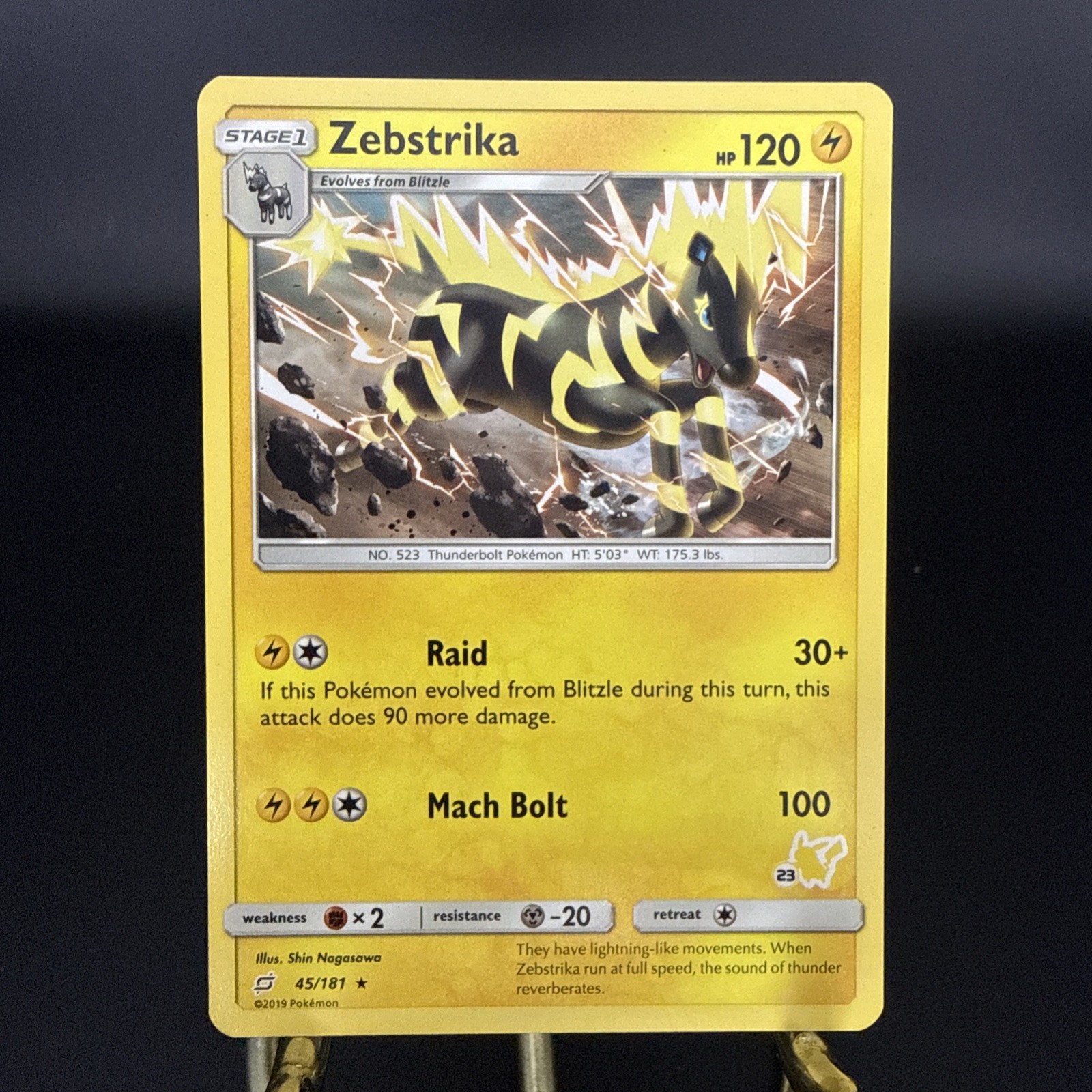 Pokémon TCG Zebstrika 45/181 S&M Team Up 2023 EN Stage 2 Rare Regular HP120 NM