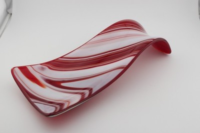 Large artisan made glass spoon rest kitchen accessory 9.5'' red and white swirl