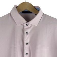 GREYSON Polo Golf Shirt Mens L Performance Pink White Stripe Short Sleeve