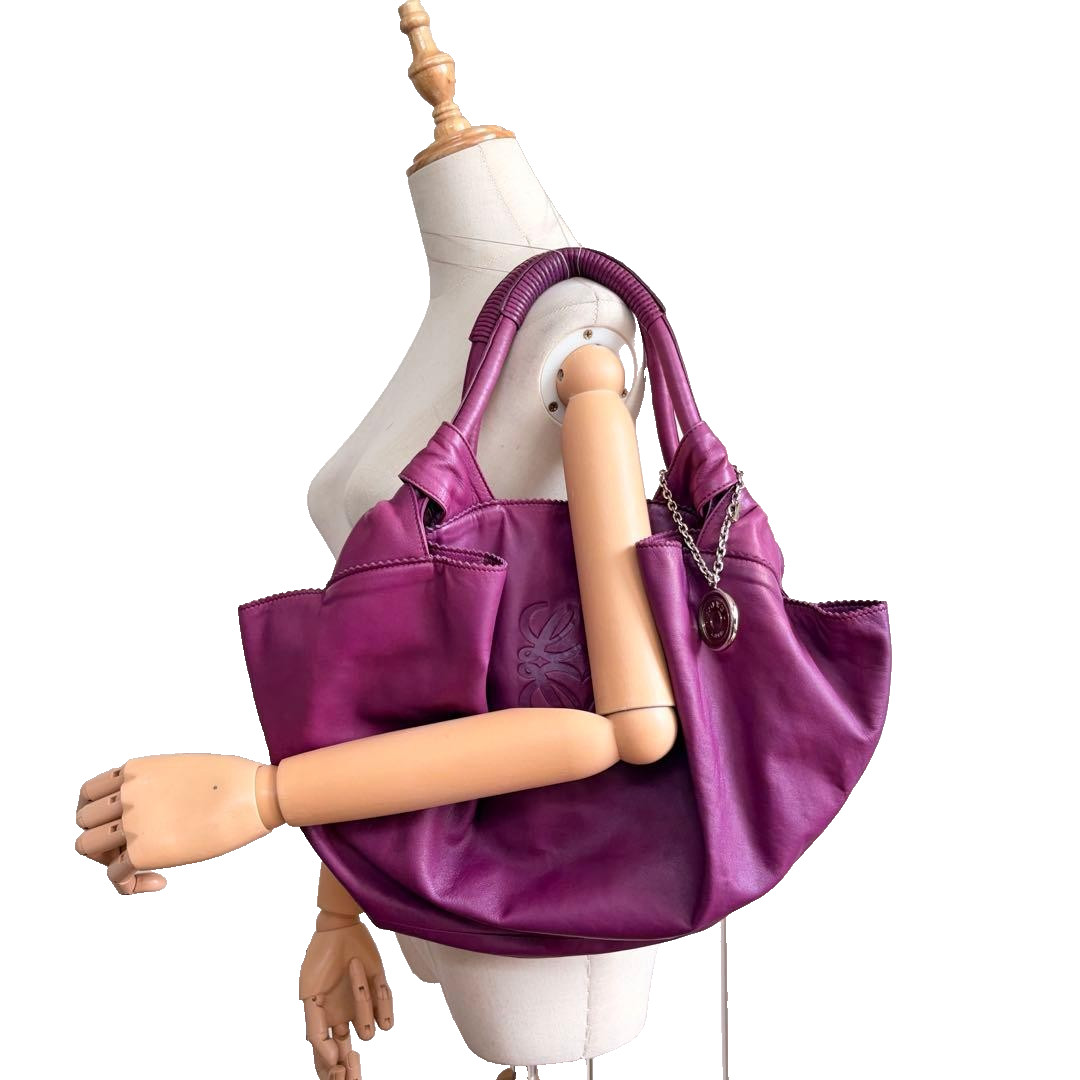 LOEWE Anagram Handbag Shoulder Bag Tote Bag Nappa Aire Leather Purple from JAPAN