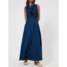 A.P.C. Ingrid Maxi Blue Denim Dress with Frill Detail UK 10/FR38