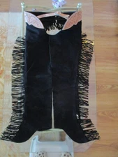 NEW MEDIUM  SHORT BLACK SUEDE CHAPS WITH LEATHER TRIM 34'' - 37'' WAIST