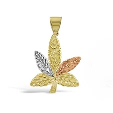 Marijuana Leaf Pendant 10k Tri Color Gold Cannabis Weed Pot Mens Charm 1.3 inch