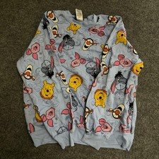 Disney Sweatshirt Womens Size M Blue Winnie The Pooh All Over Print Crewneck