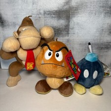 Super Mario Bros Lot of 3 Stuffed Animal Plush Toys Nintendo Donkey, Goomba, Bob