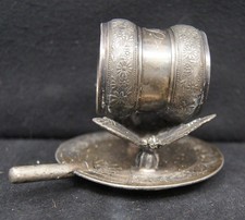 ANCIENNE BAGUE SERVIETTE MERMOD en argent #80 papillons monogramme