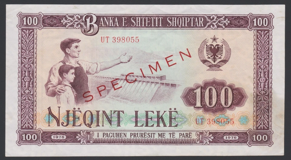 Albania 100 leke 1976 Hydroelectric Dam P46a Specimen aVF/XF w/Smudge - Image 4 of 4