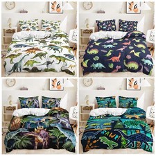 Dinosaur World Cartoon Green Leaves Kid Boy Gift Doona Duvet Quilt Cover Bed Set