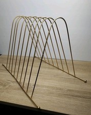 Vtg Metal Vinyl Record Music Albums Holder Rack Gold Tabletop Refurbished