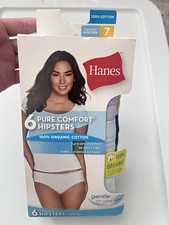 Hanes Pure Comfort Hipster Panties 6 Pack Organic Cotton Tagless Size 7