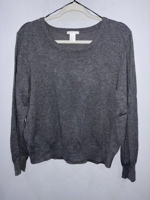 H&M Basic Women s Gray Crew Neck Long Sleeve Pullover Size L #5817