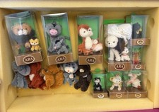 Lote de 14 figuras de juguete de animales de lana Ara Austria en caja búho gato zorro león