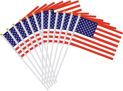 12 Pack Small American Flags on Stick, 5.5 X 8.2 Inch Mini USA Handheld Flag, We