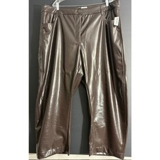 Old Navy Womens 22 Faux Leather Barrel Leg Pants Brown Extra High Rise NWT