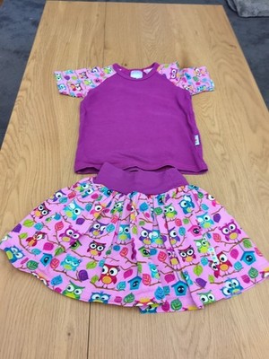 Babauba Set Mädchen Größe 92 Lila, Eulen T-Shirt,Rock Süß