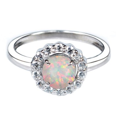 1.30Ct Natural Opal IGI Certified Diamond Ring In 4KT White Gold - Tariffs Free