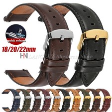 Genuine Cowhide Leather Watch Strap Quick Release Buckle Black Brown Red Band