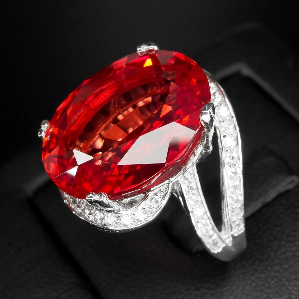 Anelli fatti a mano in argento sterling 925 ovale in tormalina rossa vivace... - Immagine 4 di 4