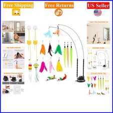 15 Pack Cat Wand Toys Kit with Feathers  Suction Cup for Indoor Cats