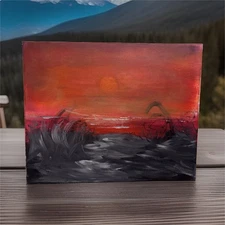 Abstract Sunset Landscape Acrylic Painting on Canvas, Small, Handmade