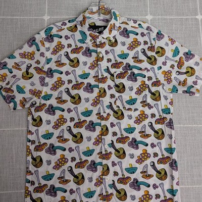 A Lab Mushroom Shirt Mens Small Psychedelic Color Short Sleeve Button Up Hippie