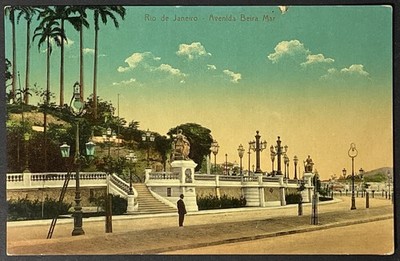 Brazil Rio de Janiero Avenida Beira Mar Vintage Postcard Posted