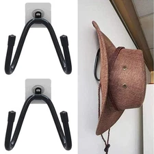 2 Pack Wall Mount Black Cowboy Hat Rack Holder Hanger Hooks for Display Gift