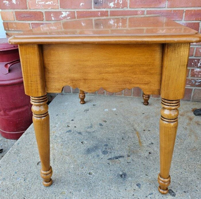 Mesa auxiliar vintage de arce macizo 1 cajón mesita de noche planta helecho mesa Foto 4 de 4