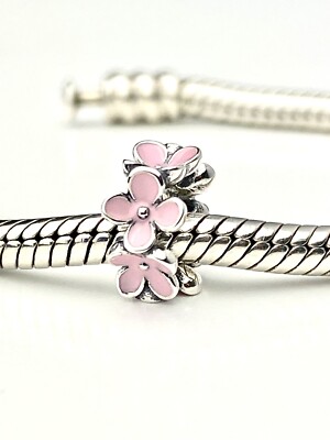 Rosa Blume Charm Bead Floral Echt 925 Sterling Silber & Emaille  
