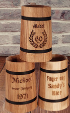 Personalisierter Bierkrug Holzkrug aus geölter Eiche - rustikaler Humpen-Krug