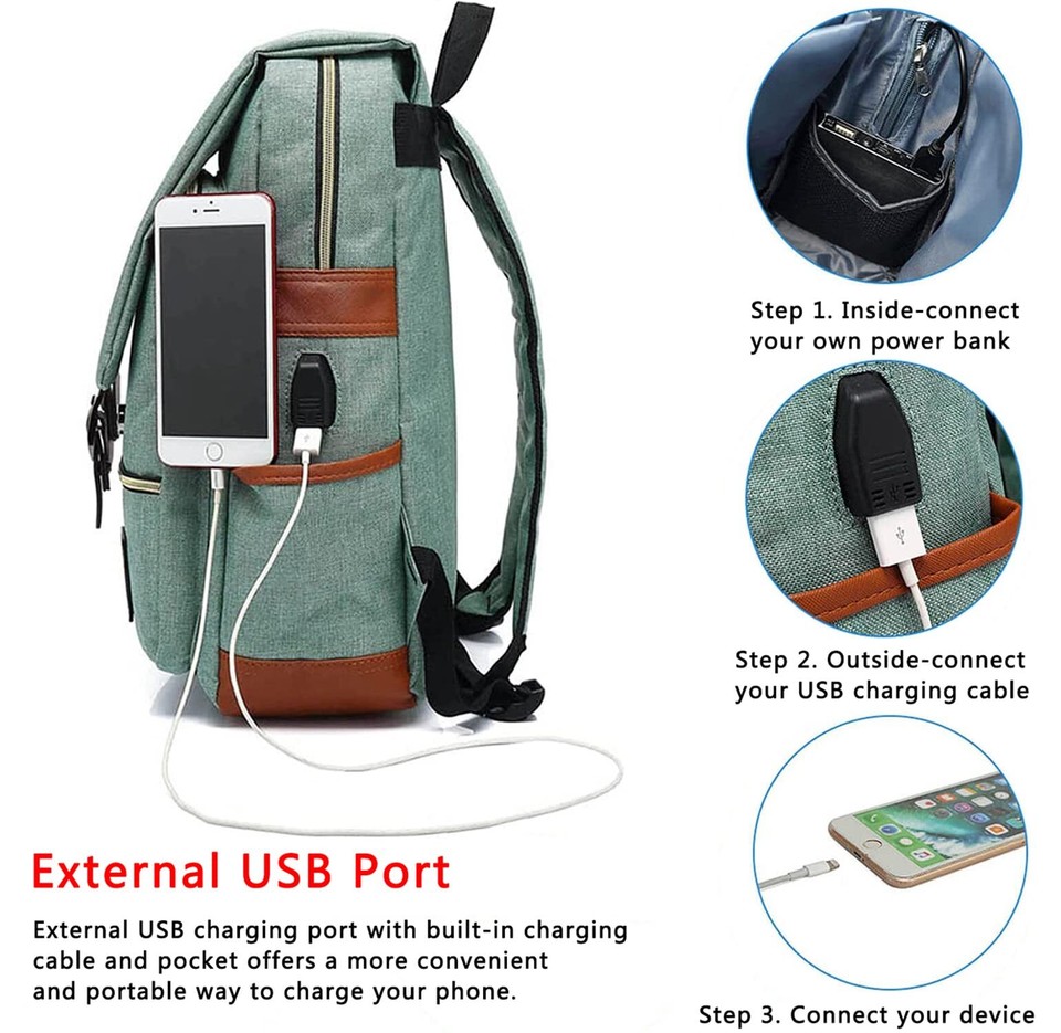 UGRACE Vintage Laptop Backpack with USB Charging Port, Water Resistant