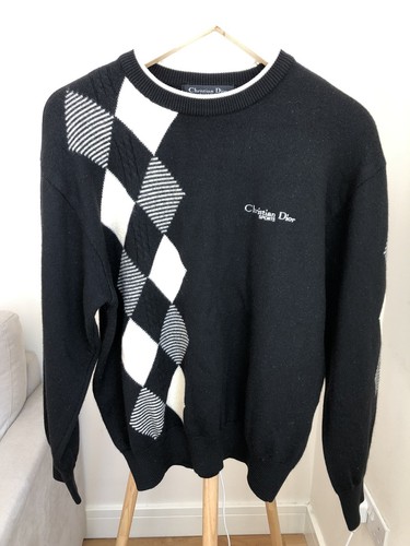 Men Christian Dior Jumper Black Argyle 