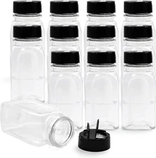 Royalhouse 12 Pack 9.5 Oz Plastic Spice Jars with Black Cap, Clear and Safe Plas