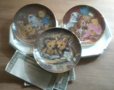 Franklin Mint, 3 Sue Willis Limited Edition Decorative plates, Teddy Bears, Cats